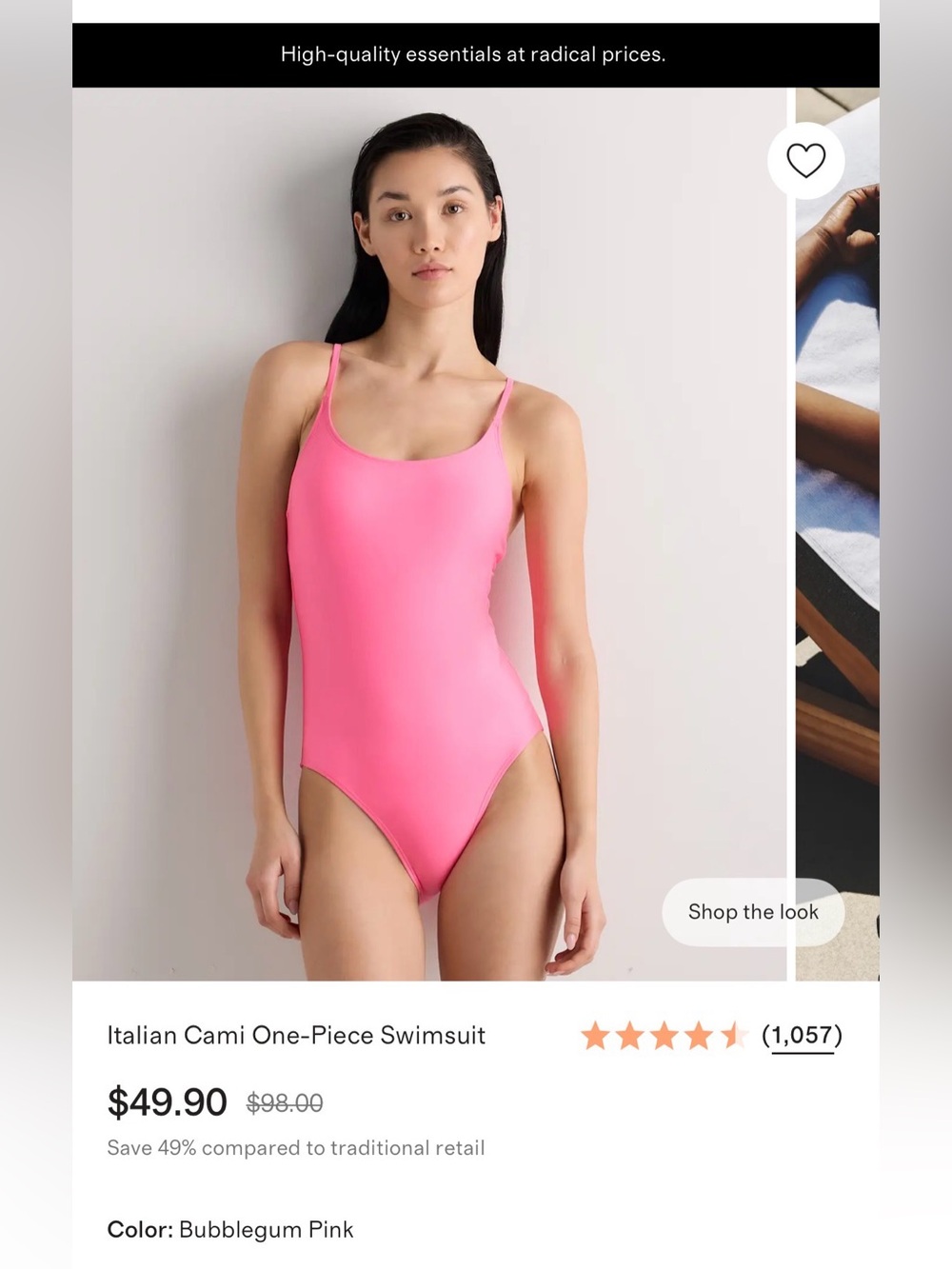 Quince Pink Cami One‑Piece Swimsuit NWT